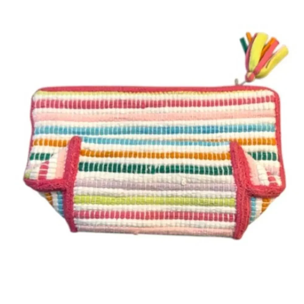 Shiraleah Chiara Multi Stripe Zip Pouch NWT Recycled Cotton Cosmetic Bag